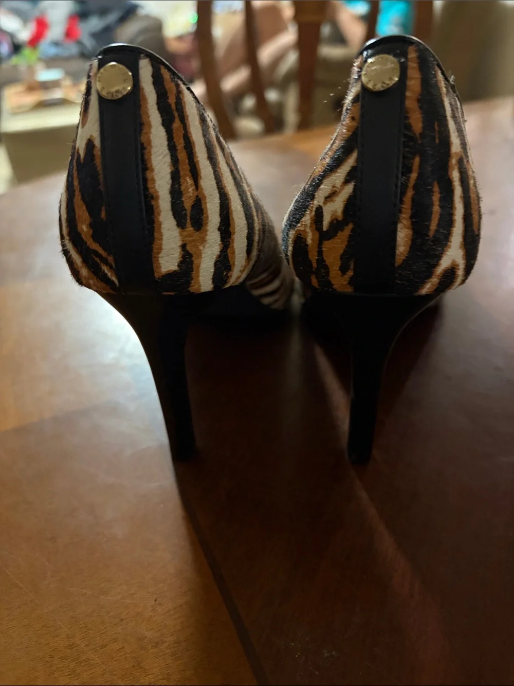 Michael Kors Leopard-Tiger Print Pointed-Toe Pumps in Black and Brown
